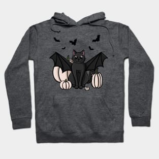 Cute Black Cat in a Bat Costume With White Pumpkins Hoodie